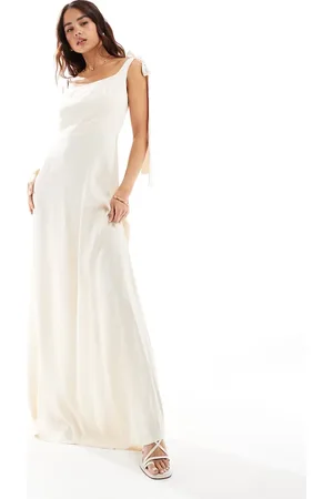 Maids to Measure Bridesmaid tie shoulder maxi dress in ivory