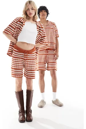 Reclaimed Unisex knit shorts in stripe crochet