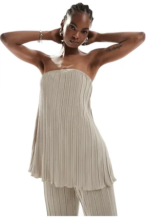 Extro & Vert Premium soft touch plisse bandeau top in metallic latte - part of a set