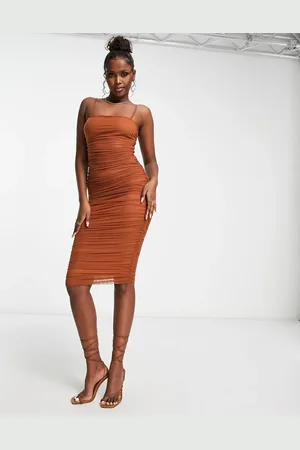 Simmi London Simmi ruched midi dress in rust