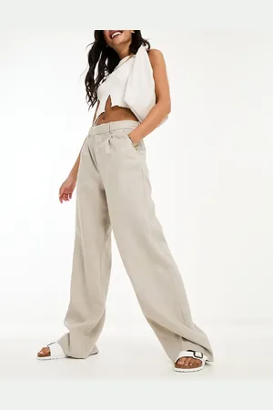 MANGO Pleat front linen pants in stone