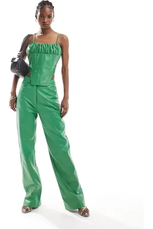 Muubaa High rise straight leg leather pants in