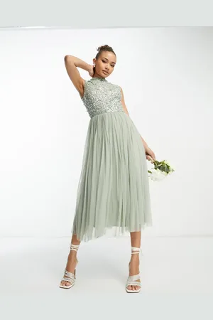 Beauut Bridesmaid 2 in 1 embellished maxi dress with full tulle skirt in sage