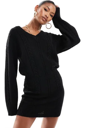 Aria Cove Cable knit v neck mini sweater dress in