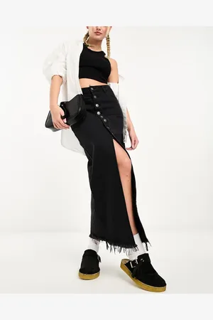 Stradivarius Button through denim midi skirt in