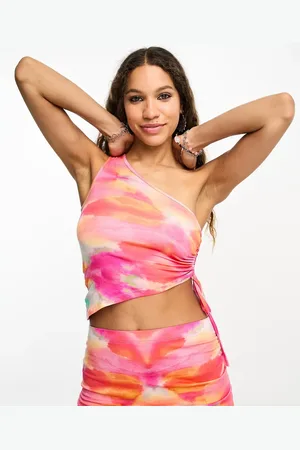 ONLY One shoulder asymmetric top in pink watercolor - part of a set