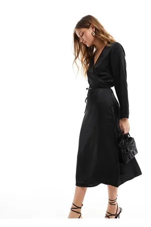 ONLY Satin wrap midi dress in