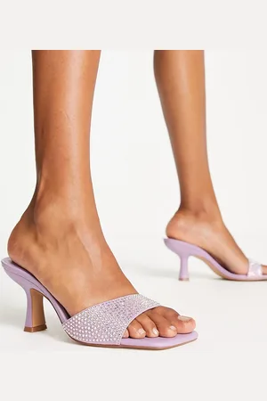 MANGO Slip on heeled sandals with diamante detail in neutral