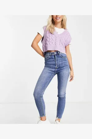 Stradivarius Petite super high waist skinny jean in medium blue