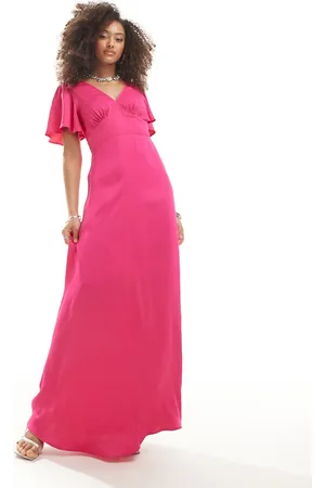 Maids to Measure Bridesmaid flutter sleeve maxi dress in bright