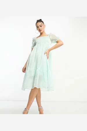 Collective The Label Puff sleeve midi dress in sage organza