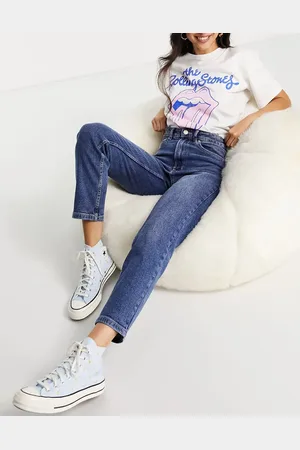Stradivarius Slim mom jean with stretch in authentic blue