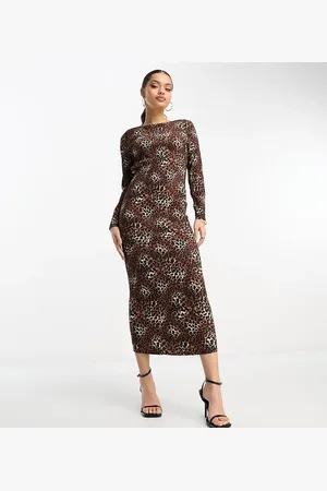 Urban Threads Plisse midi smock dress in leopard