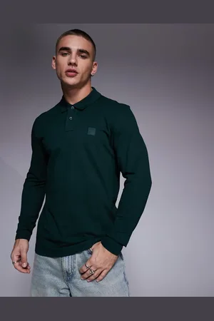HUGO BOSS Passerby tonal logo long sleeve pique polo slim fit in dark