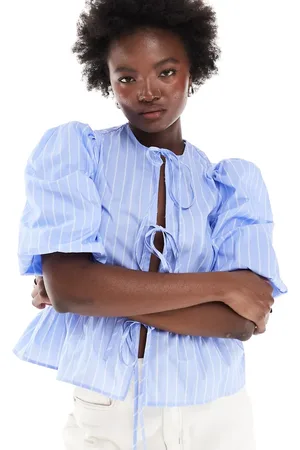 ASOS Cotton poplin tie front peplum blouse in stripe