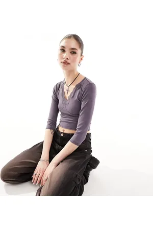 Reclaimed Shrunken ballet tee with lace detail in purple