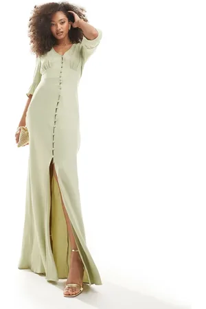 Maids to Measure Bridesmaid button front maxi dress in sage