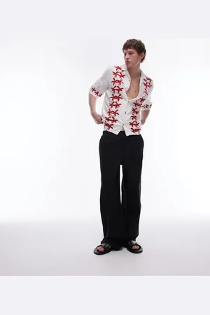 Topman Wide leg textured pants in