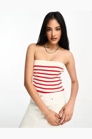 ASOS Knitted bandeau crop top in red and white