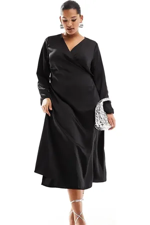 ONLY Satin wrap midi dress in
