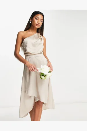 TFNC Bridesmaid one shoulder midi dress in mink