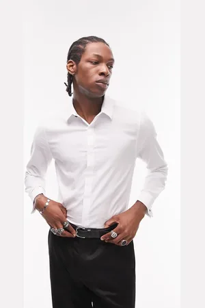 Topman Long sleeve stretch skinny formal textured shirt with snap double cuff in white