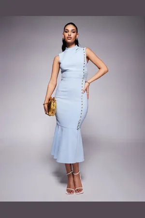 Lavish Alice High neck micro shell midi dress in light