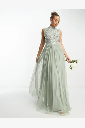 Beauut Bridesmaid 2 in 1 embellished maxi dress with full tulle skirt in sage