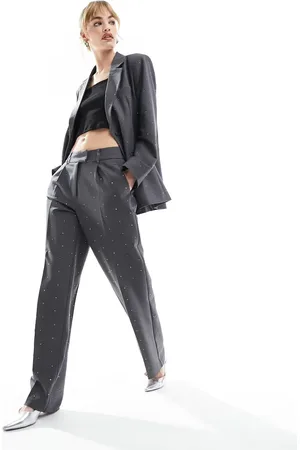 ONLY Rhinestone straight leg tailored pants in dark - part of a set