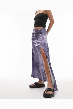 Topshop Snake print ruched side midi skirt in
