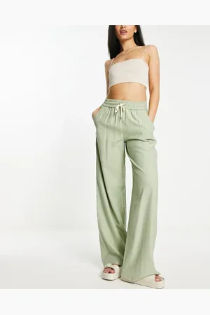 Stradivarius Crinkle pull on wide leg pants in khaki