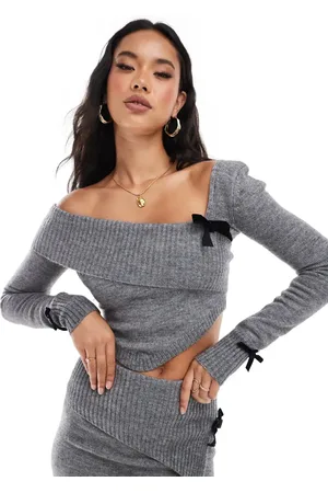 The Frolic Exclusive asymmetric bow detail sweater in charcoal - part of a set