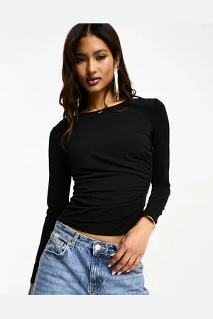 JDY Ruched detail long sleeve top in