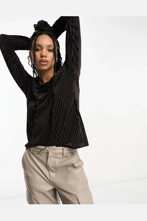 Urban Threads Velvet plisse top in chocolate - part of a set