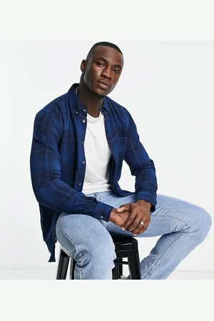French Connection Tall long sleeve flannel shirt in blue