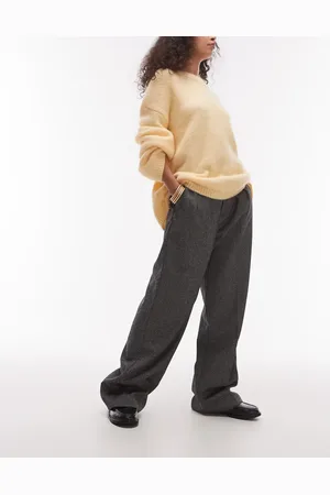 MANGO Pleated front cotton blend straight leg pants in