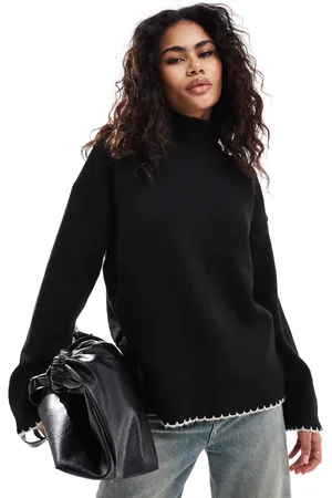 ASOS High neck sweater with blanket stitch in