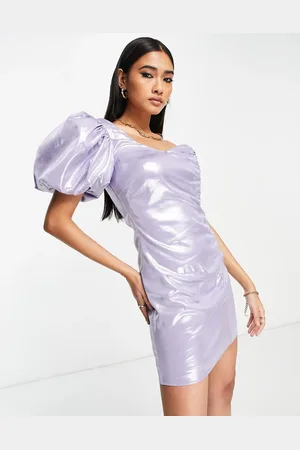 & OTHER STORIES Polyester metallic one shoulder mini dress in lilac - LILAC