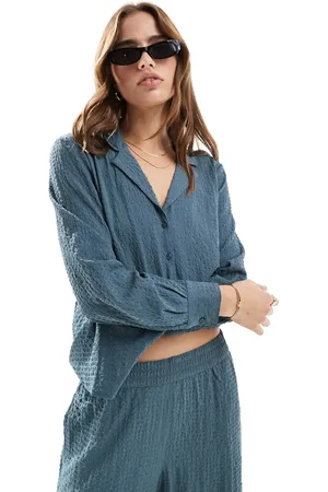 JDY Seersucker loose boyfriend shirt in dark - part of a set