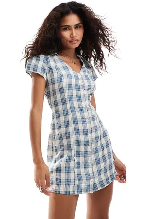 Daisy Street Collar detail mini tea dress in textured plaid