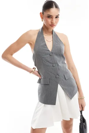 Extro & Vert 2 in 1 vest tailored pleat mini dress in pinstripe