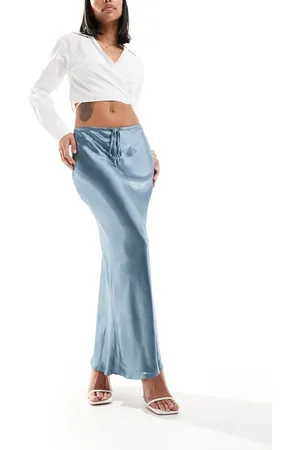 River Island Tie waist bias cut midi skirt in