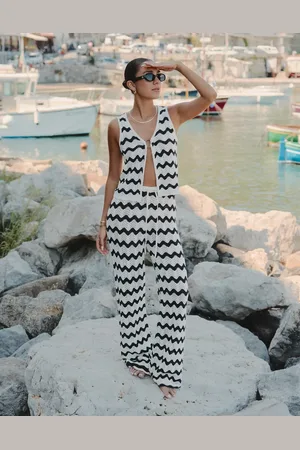 4th & Reckless X Luana Barron ana wave crochet beach pants in navy and cream - part of a set