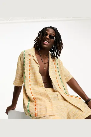Reclaimed Limited edition woven check short sleeve shirt with beading