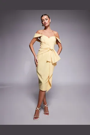 Lavish Alice Off shoulder bow detail midi dress in