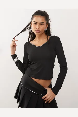 Reclaimed V neck ribbed top with studs in - part of a set