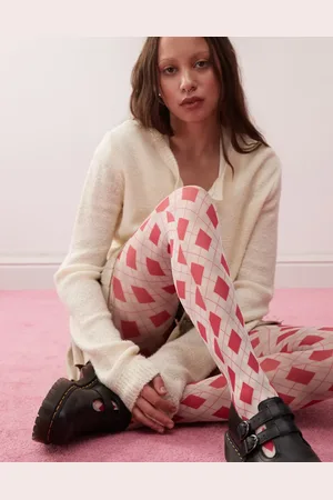 Reclaimed Tights in red and white argyle print