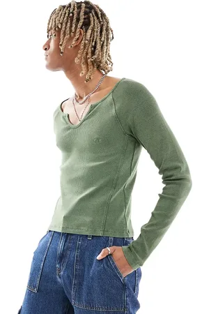 Reclaimed Long sleeve acid wash muscle fit t-shirt in khaki