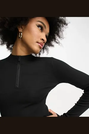 Threadbare Tall ribbed high neck half zip long sleeve bodysuit in