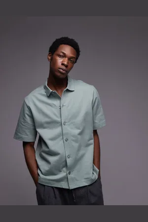 Topman Oversized fit button up jersey shirt in sage